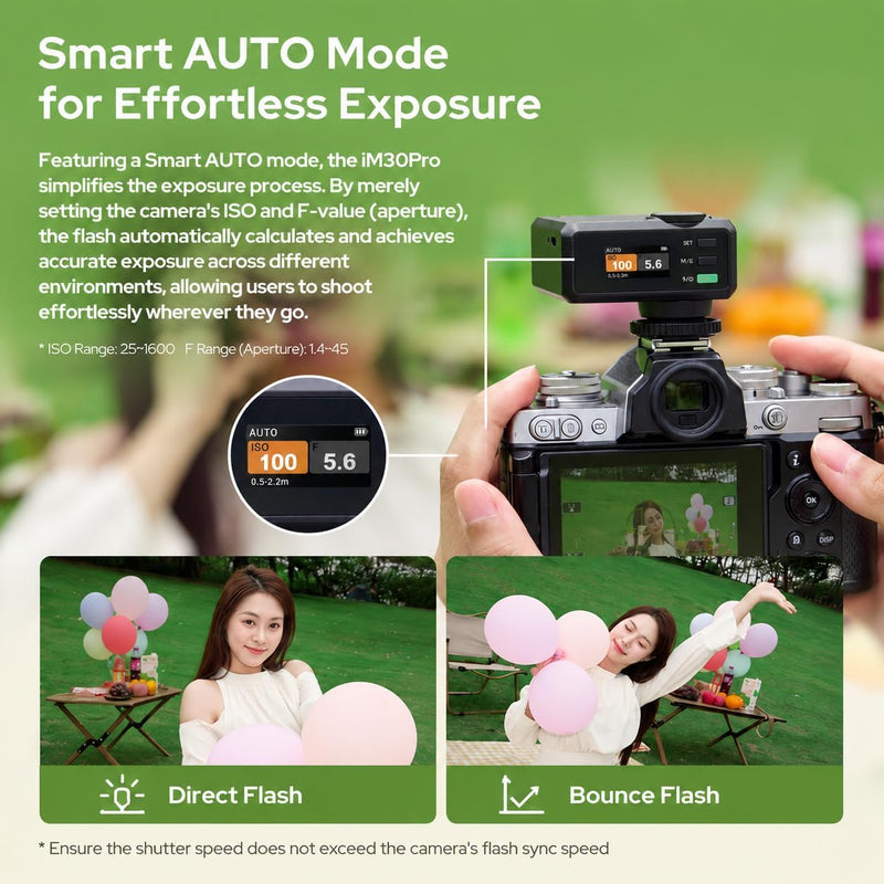 Godox iM30 Pro Mini Flash for Canon/Sony zve10 /Ricohgr3/Nikon/Fuji/Leica | Built-in Battery Tiltable Head Retro Camera Speedlite,Single-Contact Hotshoe, GN15, 1.5s Recycle, AUTO Mode