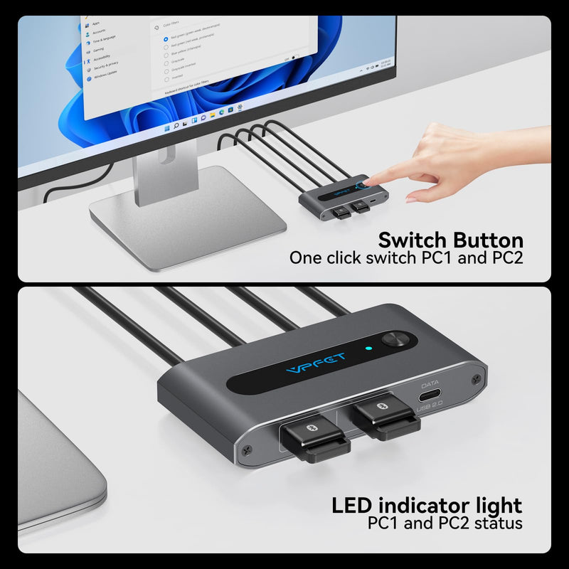 Dual USB C KVM Switch 4K@60Hz HDMI USB C Thunderbolt KVM Switch for 2 Computers 1 Monitor Up to PD 100W Charging with USB Port Mac Windows Laptop