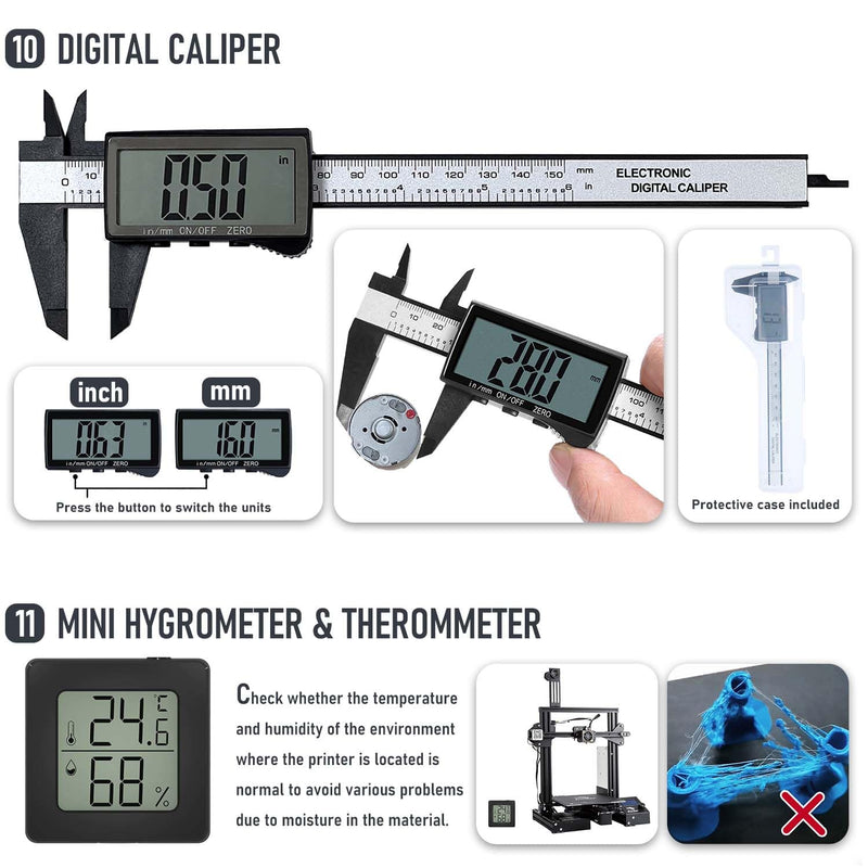 3D Printer Tools Kit, Quality 3D Printing Tool Kit for Model Measuring/Finishing/Deburring/Drilling, 3D Printer Accessories for All FDM/SLA Printers Removing Support, Cutting Filament
