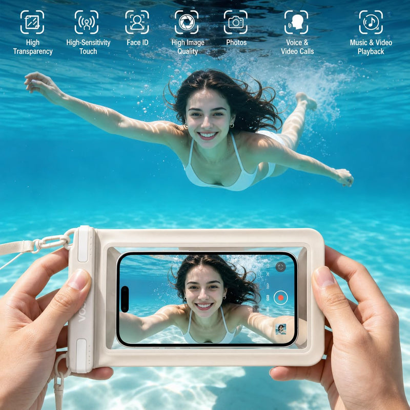 Double Pocket Waterproof Phone Pouch floating-IPX8 dry bags waterproof with SGS Certified -Large Space Cell Phone Pouch Floating, with Lanyard, Phone Dry Bag beach essentials 2026(Up to 8.5") Beige