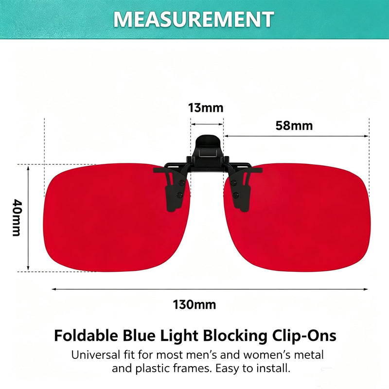 Eyekepper Clip on Blue Light Blocking Glasses, Red Lens for Sleep, 58*40MM | Flip up Clipon Attachment for Rectangle Eyeglass, Anti UV Ray Clip ons, Screen Bluelight Filter Clips, Clip-on Tinted Snap on