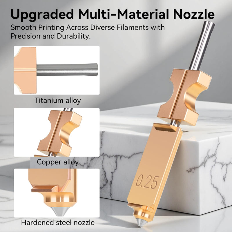 Upgraded Quick-Swap Nozzle Compatible with Flashforge AD5X 3D Printer, Detachable Rapid Heating 3D Printer Nozzle Support High Flow Printing -0.25mm+0.4mm+0.6mm