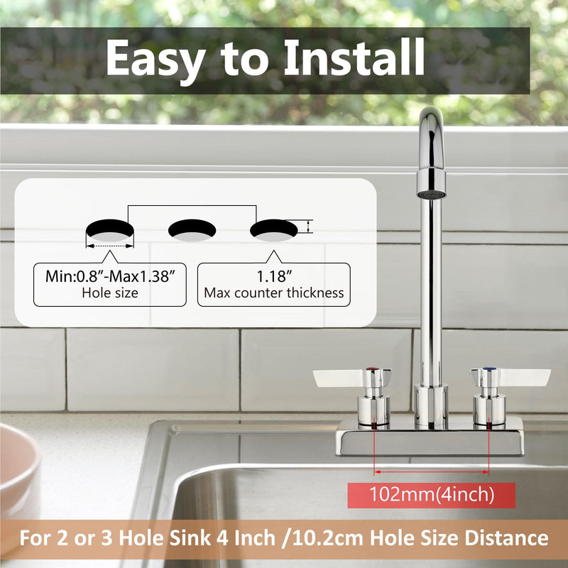 Bar Sink Faucet 4 Inch Center Deck Mount,2 Hole Prep Sink Faucet Dual Handles Commercial Utility Laundry Kitchen,Polished Chrome Polished Chrome