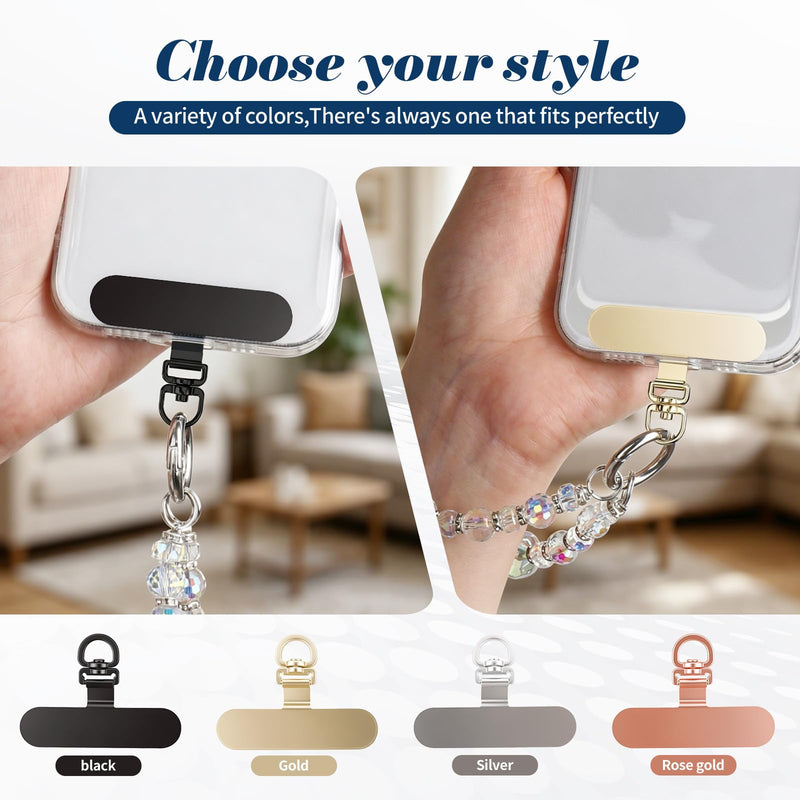 360° Rotating Phone Tether Tab, 4 Pack Ultra Thin Stainless Steel Lanyard Clip 4 Colors