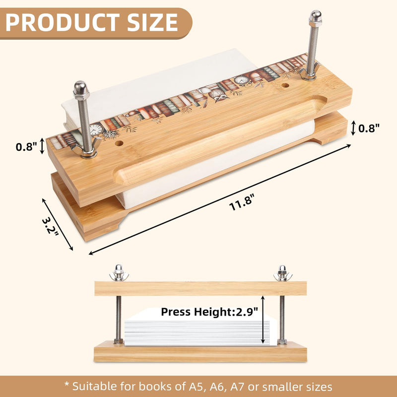 OopsifyMe Bamboo Book Press for Bookbinding, Paper Press, DIY Crafts, Multiple Hole Positions for Various Spine Sizes, Streamlined Edge, Book Binding Kits (Small Size (11.8x3.1)) Small Size (11.8x3.1")