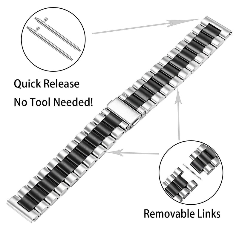 Lamshaw Compatible for WITHit Giga Smartwatch Bands, Quick Release Stainless Steel Metal Replacement Straps Compatible for WITHit Giga, Deca Smartwatch Silver-Black 22mm size band