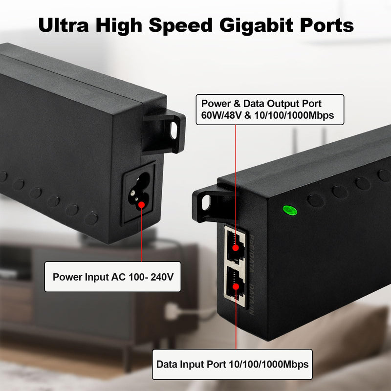 60W Gigabit PoE++ Injector - 10/100/1000Mbps, RJ-45 Shielded, IEEE 802.3af/at/bt Compliant, PoE Switch Powerline Network Adapter for High Power Ethernet Devices, Up to 100m, by ThePoEstore M921-E-60W