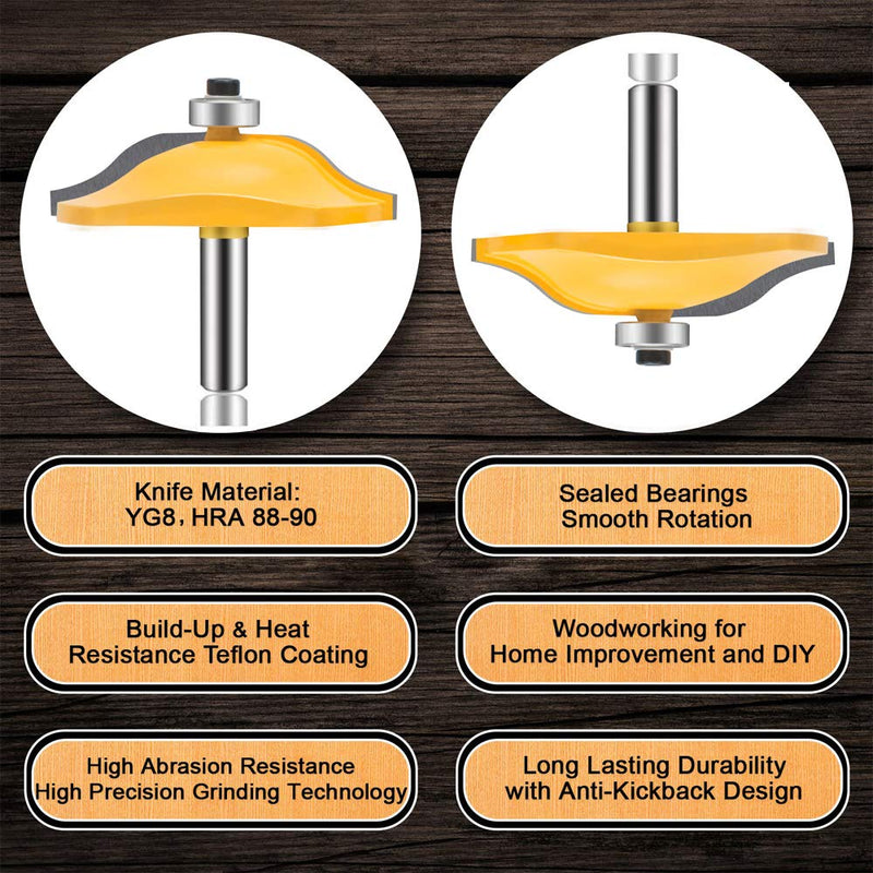 OLETBE Router Bit Set 3 PCS 1/2-Inch Shank Round Over Raised Panel Cabinet Door Ogee Rail and Stile Router Bits, Woodworking Wood Cutter, Wood Carbide Groove Tongue Milling Tool (SQ-2)