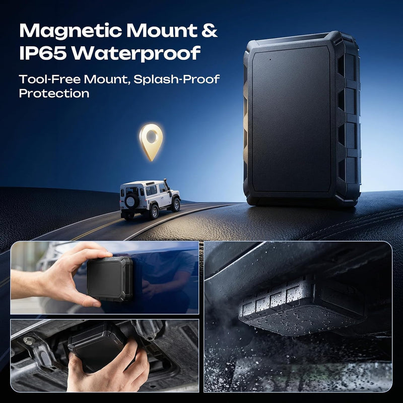 CXK GPS Tracker for Vehicles 4G LTE Global Tracker Device for Vehicles | 180-Day Standby Life Real-Time Alerts Car Tracker, 6-Month Route History, Strong Magnet, IP65 Waterproof, Subscription Needed Black