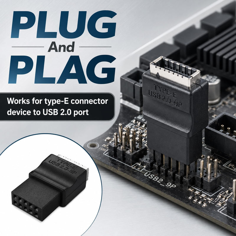 USB 2.0 to USB 3.2 Gen 1 Header Adapter for Mainboard, Front Panel Connector, Internal Conversion Adapter with Type E Key-A Female Front Panel Socket to 9 Pin Header Black