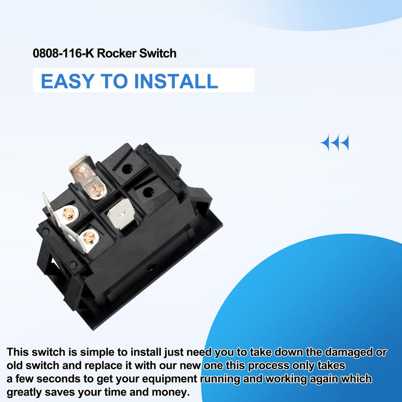 0808-116-K Rocker Switch Replacement for CRES Cor Equipment 0808-103-1 | 0808-116K, 20 Amp 125-250 Volt Switch, 7/8 X 1-1/2 DPST; Replaces 0808-113-K1, 0808-113-K, LLC Rocker Switches 77020RQ