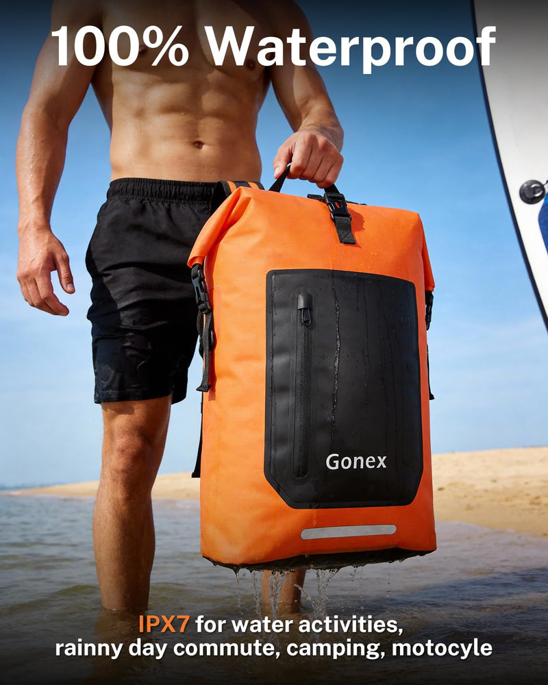 Gonex Waterproof Ultralight TPU Backpack 55L Roll Top Dry Bag, Kayaking | Back Padding, Camping, Fishing, Travel, Adjustable Straps, External & Internal Storage Pockets, Orange