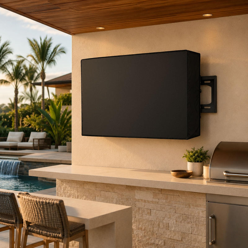 Weatherproof Outdoor TV Cover 52 to 55 Inch: Outside Waterproof Screen Protector, Television Cover for Wall Mounts & Stands (Black)