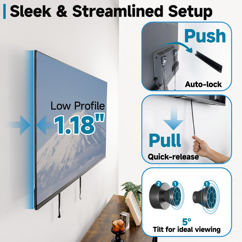No Stud TV Wall Mount for 32-70 TVs, No Drill TV Mount up to 130 lbs | Max VESA 400x400mm, Drywall TV Bracket, Studless TV Hanger, Easy Install, Low Profile, Include All Hardware