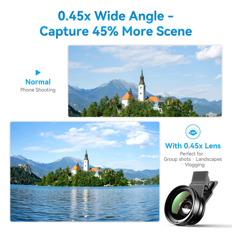 APEXEL 0.45x Wide Angle & 12.5X Macro Lens, Clip-On Phone Camera Kit | for iPhone & Android – Perfect for Selfies, Travel, and Close-Ups