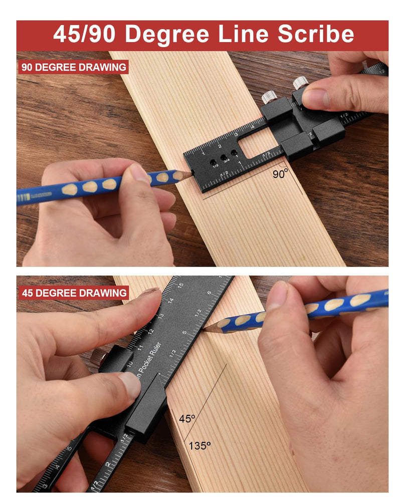 Woodworking Ruler Precision Pocket Rule - BOXmime 12,8,6 Inch Metal Slide Stop Marking Ruler Metric Inch Measuring Wood Working Scribing Rulers - Engineers Woodwork Adjustable Sliding Ruler Black
