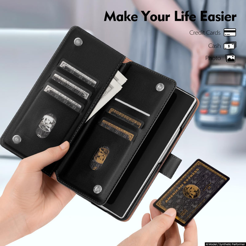 Shieldtop for Samsung Galaxy Z Fold8 Ultra Wallet Case with Credit Card Holder Slots,RFID Blocking PU Leather Flip Folio Kickstand Shockproof Cover,Women & Men Phone Case for Fold 8 Ultra,Black Black Samsung Galaxy Z Fold 8 Ultra