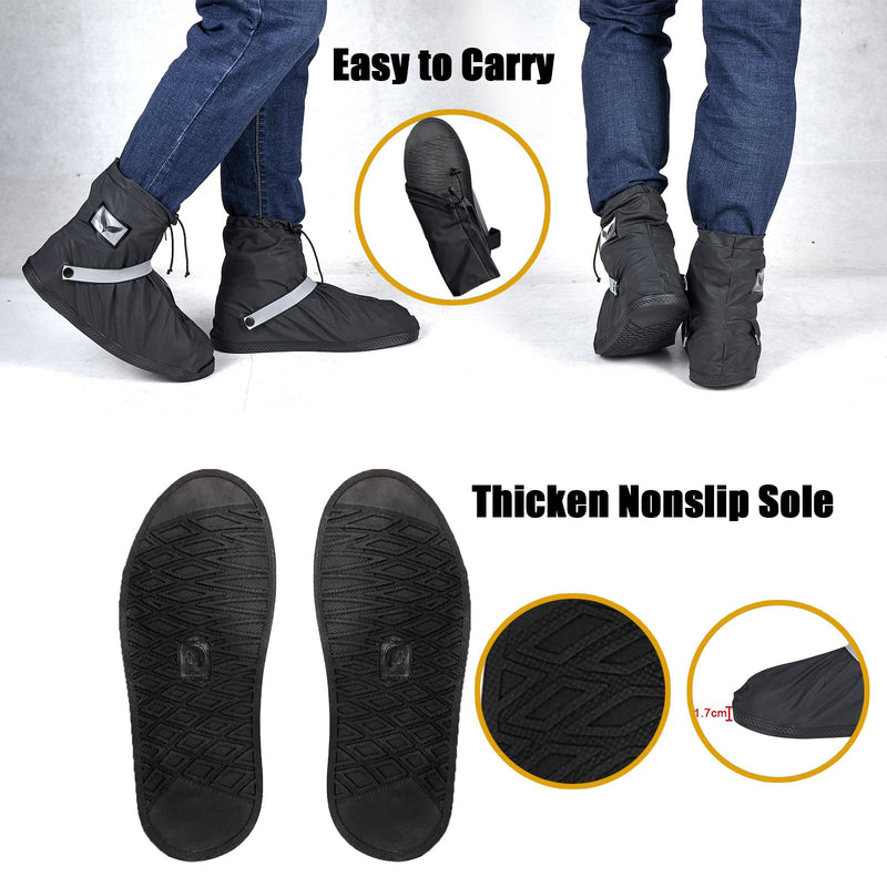 Waterproof Rain Cover Boot Non-Slip Shoe Covers with Zipper and Reflector Heavy Duty Reusable Rain Boots for Men Women L=11.81'' Black-Short style