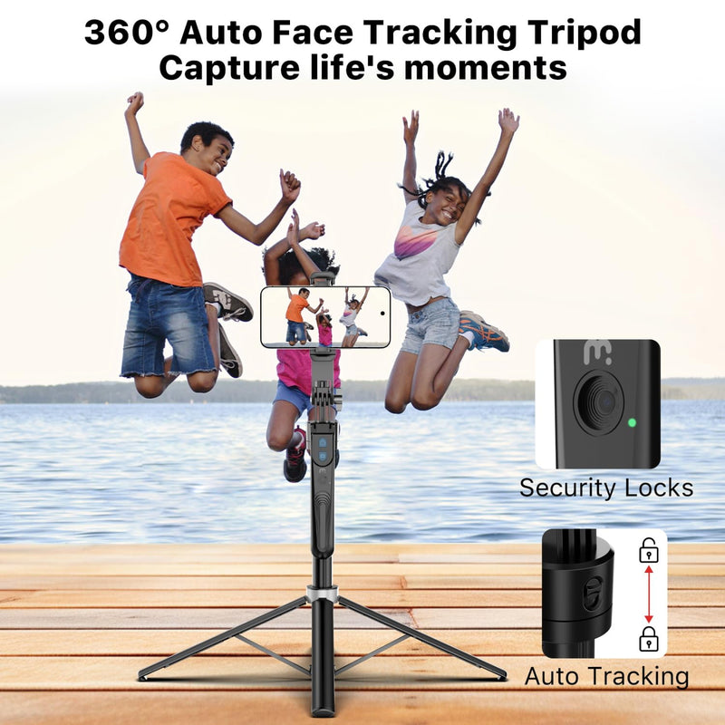 M MYBAT PRO 72" Auto Face Tracking Tripod,All in 1 Tall Travel Tripod Stand w 1/4" Screw,Phone Holder w Remote,Selfie Stick w Light for Photo Vlog, 360° Rotation Camera Tripod for iPhone Android