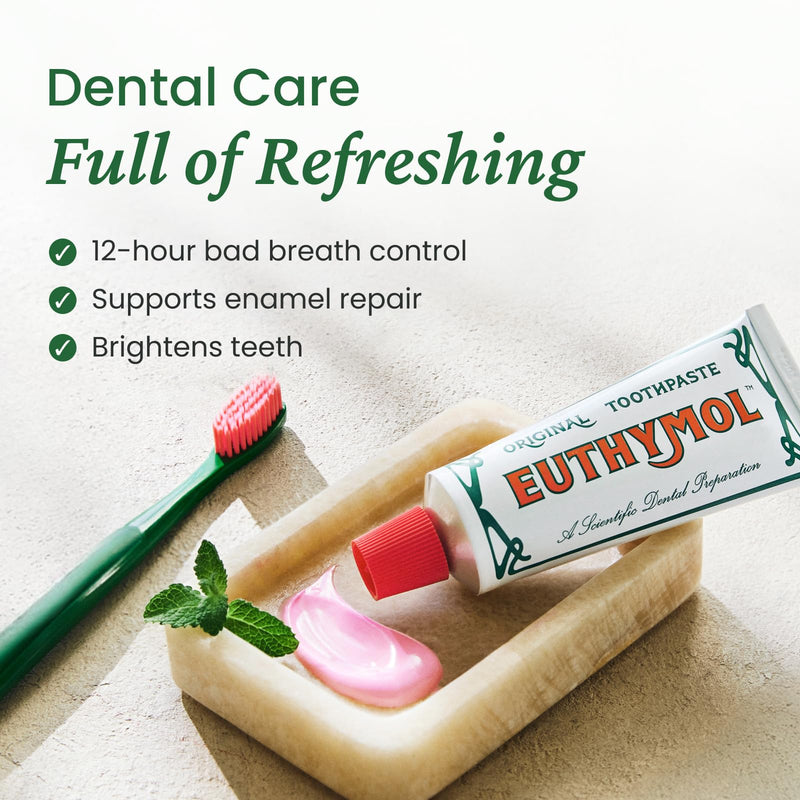 EUTHYMOL Original Toothpaste (3.7fl oz*5, Pack of 5) - Fluoride-Free Toothpaste for Sensitive Teeth & Gum. Bad Breath, Cavity Prevention, 12-Hour Long Lasting Freshness with Wintergreen