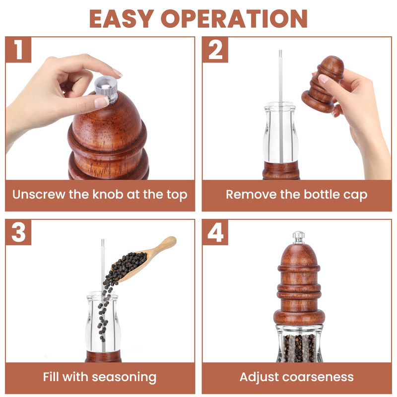 Classic Wooden Pepper Mill - Manual Adjustable Grind, Refillable, Tall & Sturdy Design - Chef’s Choice