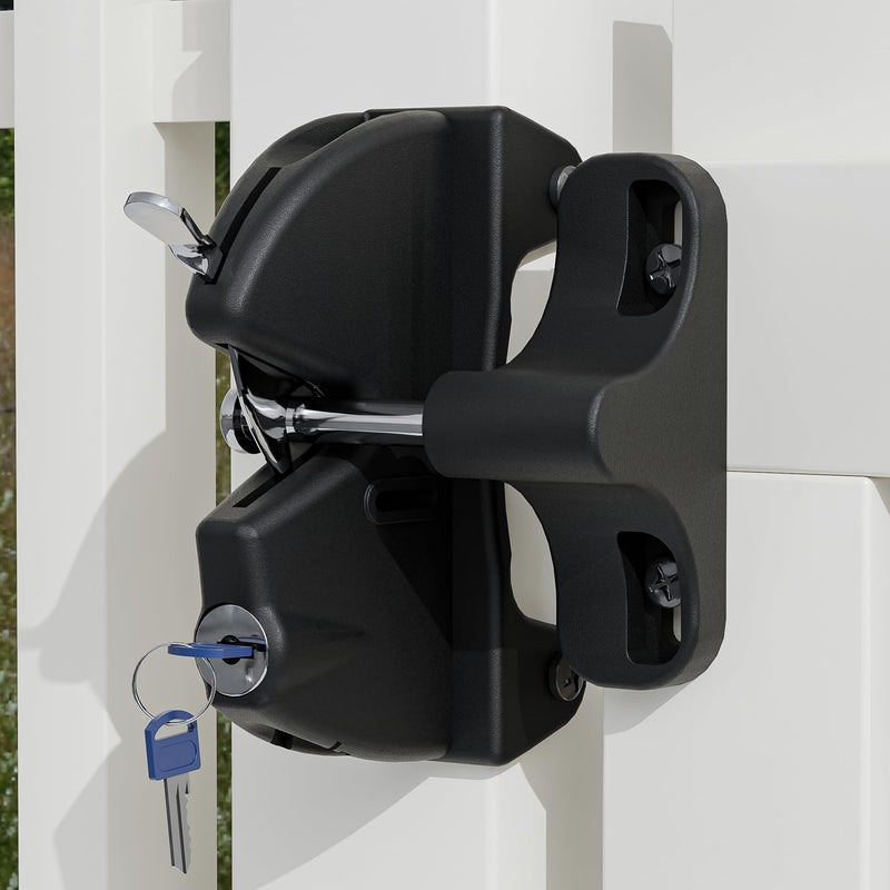 Self Locking gate Latch, Lockable Latch Key, Fence Lock Suitable for Outdoor Gates. Locking gate Latch Fence Hardware Suitable for Metal, Wood, and Vinyl Fences. Black Finish 1