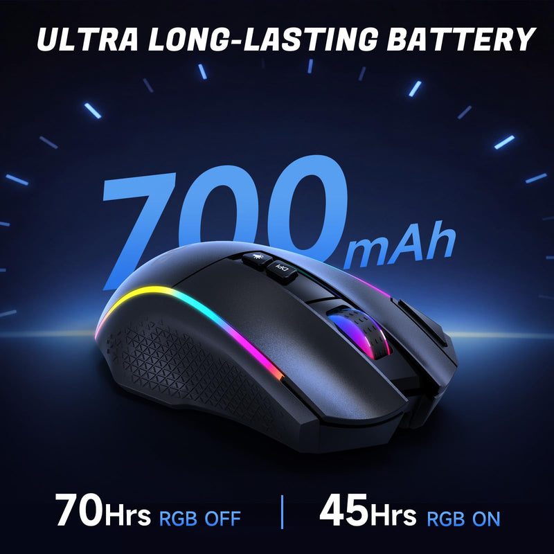 AOC GM401 Wireless RGB Gaming Mouse, 12000 DPI, Rapid-Fire Shotcut, 70Hrs | 2.4GHz Cable-Free 0 Delay /Bluetooth 5.0/USB-C Wired, Remapping Keys, Vibing Backlight, Ergonomic Comfort, Fits for FPS Gamer Black