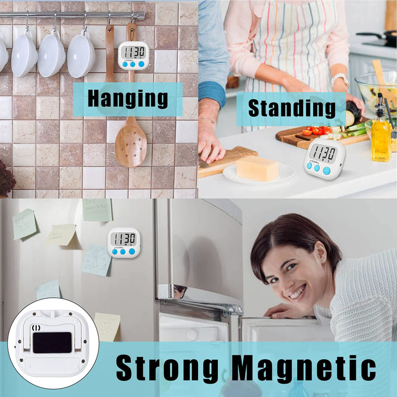 12 Pack Digital Kitchen Timers for Cooking Magnetic Timer for Cooking Loud Alarm White 6