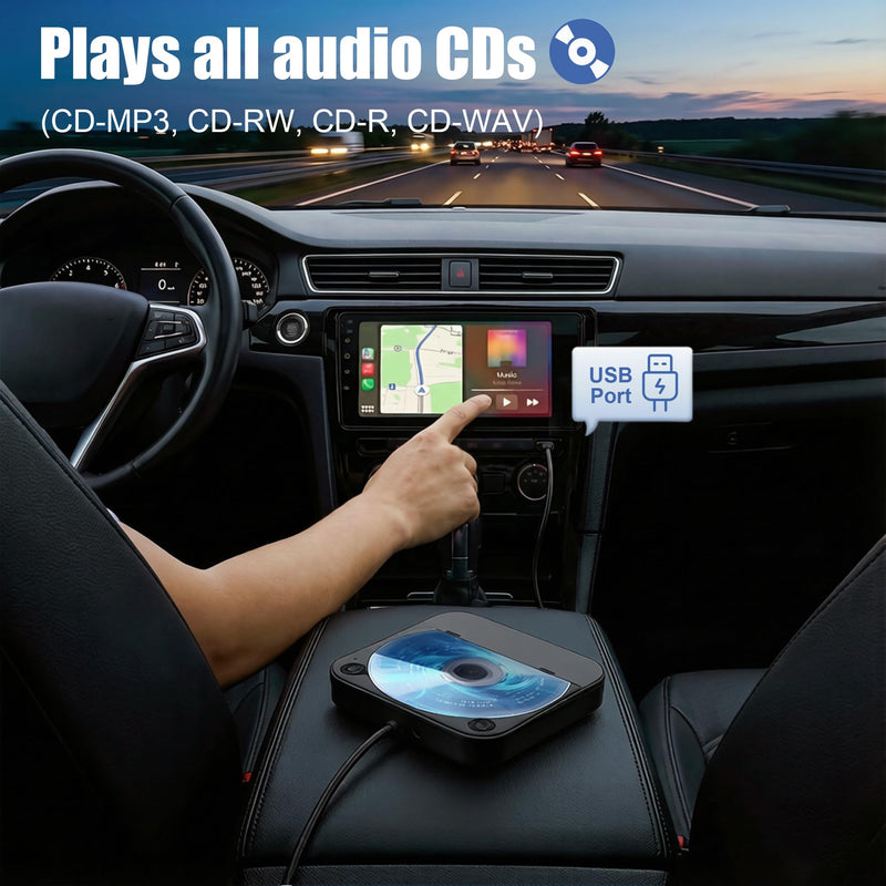 CD Player for Car, External Portable Car CD Players with USB/AUX Adapter | Universal USB CDs Player with Remote Control for Vehicle Laptop TV Computer for Android 4.4 and Above | Black