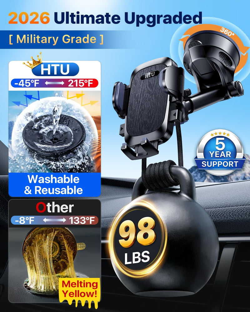 【Upgraded Strongest Suction & Pro Military-Grade Certs 】Ultimate Car Phone Mount【360°Rotatable Suction】Cell Phone Holders Truck Stand for Dashboard Windshield Vent for iPhone 17 Pro Max Samsung,Black Black