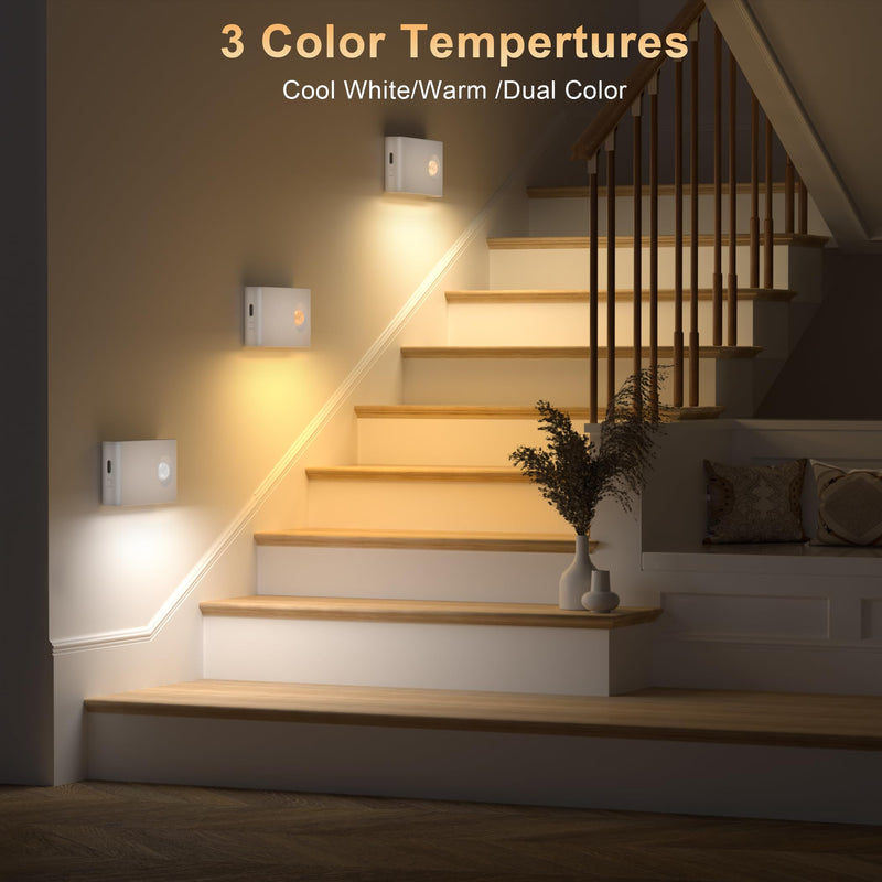 YiaMia Stair Lights Motion Sensor Indoor, 6-Pack Rechargeable Night Lights with 3 Color Modes, Wireless Under Cabinet Lighting for Stairs, Hallway, Kitchen, Bathroom 6 Pack