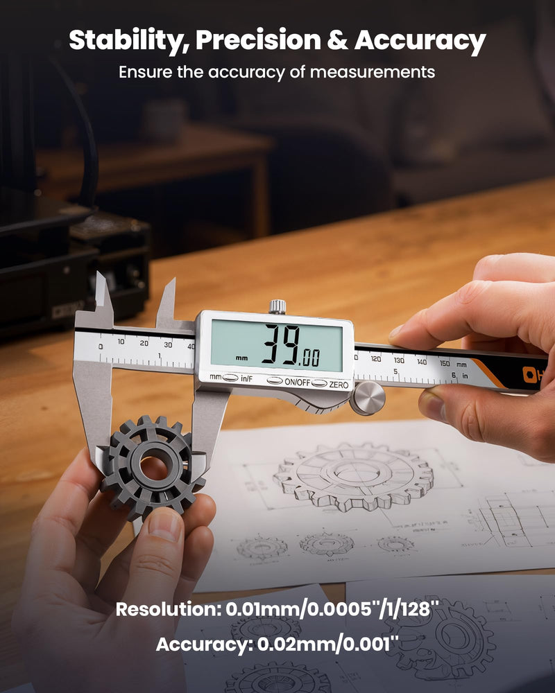 HARDELL Digital Caliper 6"/150mm, Rechargeable Stainless Steel Micrometer, Large LCD. in/MM/Fraction, Auto-Off, Electronic Measuring Tool for Machinist Woodworking 3D Printing DIY Household 6 Inch