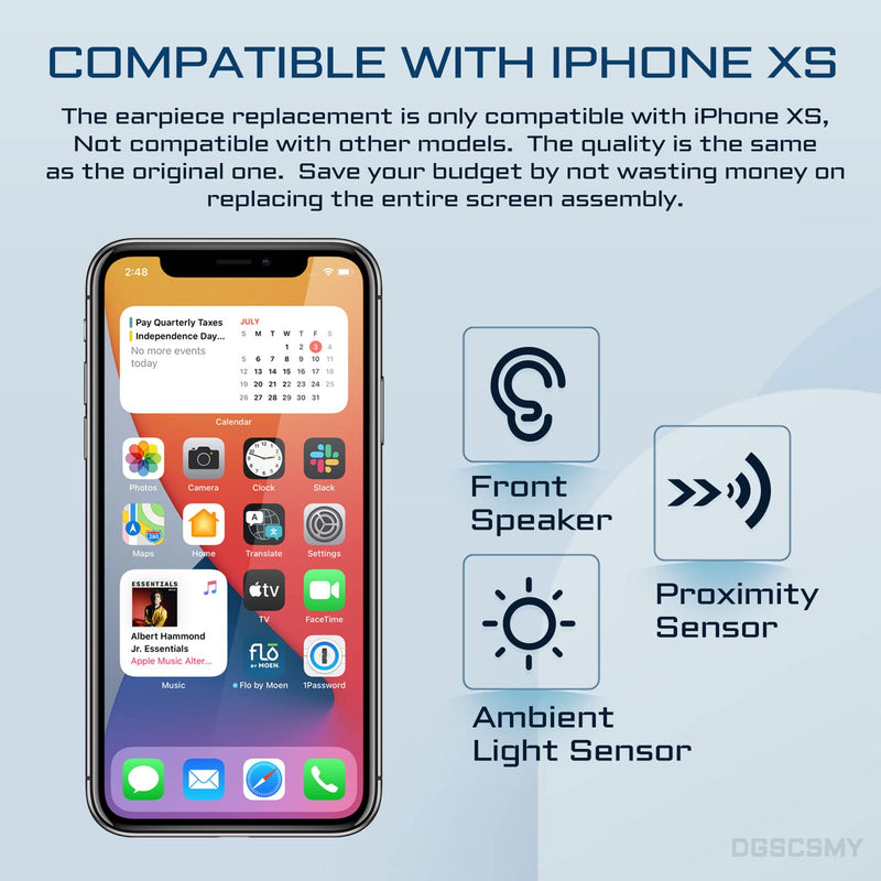 for iPhone Xs Earpiece Front Speaker Replacement Repair 5.8" OEM Ear Module with Ambient Light Sensor Connector Proximity Sensor Fix Tools Kit for A1920 A2097 A2098 A2099 A2100