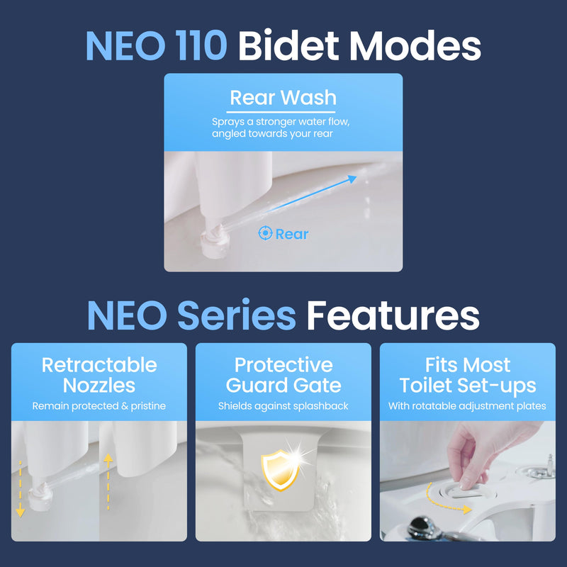 LUXE Bidet NEO 110 - Single Nozzle, Non-Electric Bidet Attachment for Toilet Seat, Adjustable Water Pressure, Rear Wash (White) White