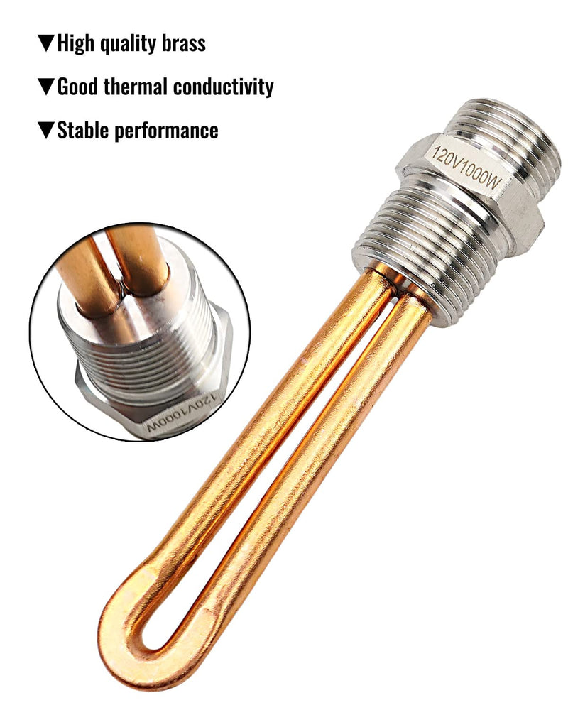 Engine Block Heater Replace 3500043 Fit for Ford Mercury Lincoln International Caterpillar Detroit Diesel Hino Mack Nissan, 3/4" NPT Thread 120 Volts 1000 Watts