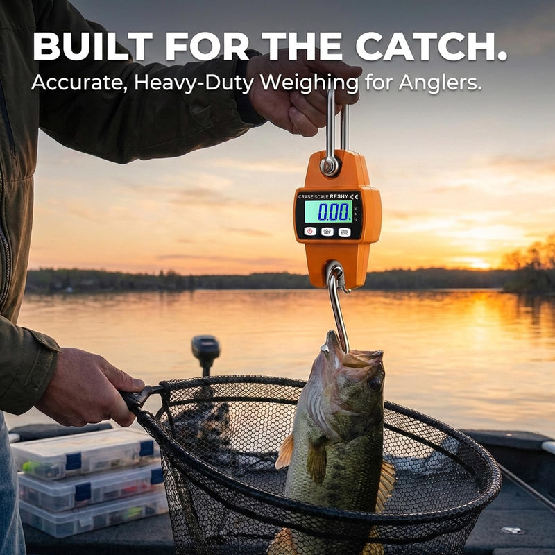 RESHY 660lb Digital Hanging Scale with Cast Aluminum Case, Portable Heavy Duty Crane Scale 300kg for Farm, Deer Hunting, Fishing, Livestock & Garage