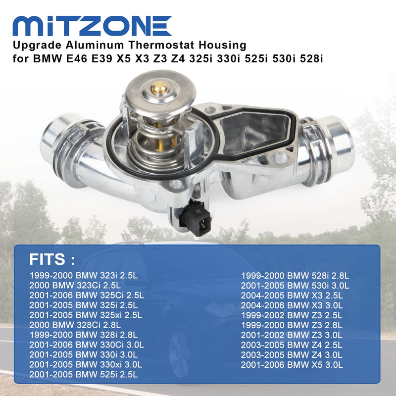 MITZONE Upgrade Aluminum Thermostat Assembly with Housing Compatible with BMW E46 E39 E60 E83 E53 E85 325i 330i 525i 530i X5 X3 Z3 Z4 Replace 11537509227