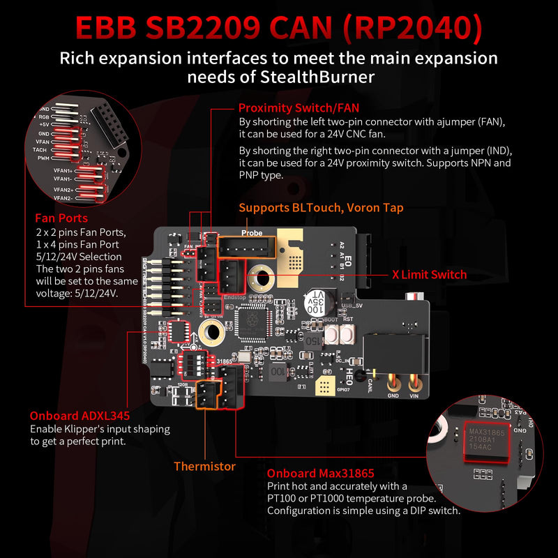 BIGTREETECH EBB SB2209 CAN（RP2040）for Voron StealthBurner 3D Printer Parts Hotend Klipper Canbus Extruder HeadTool Max31865 Adapter Board EBB SB2209 (RP2040)