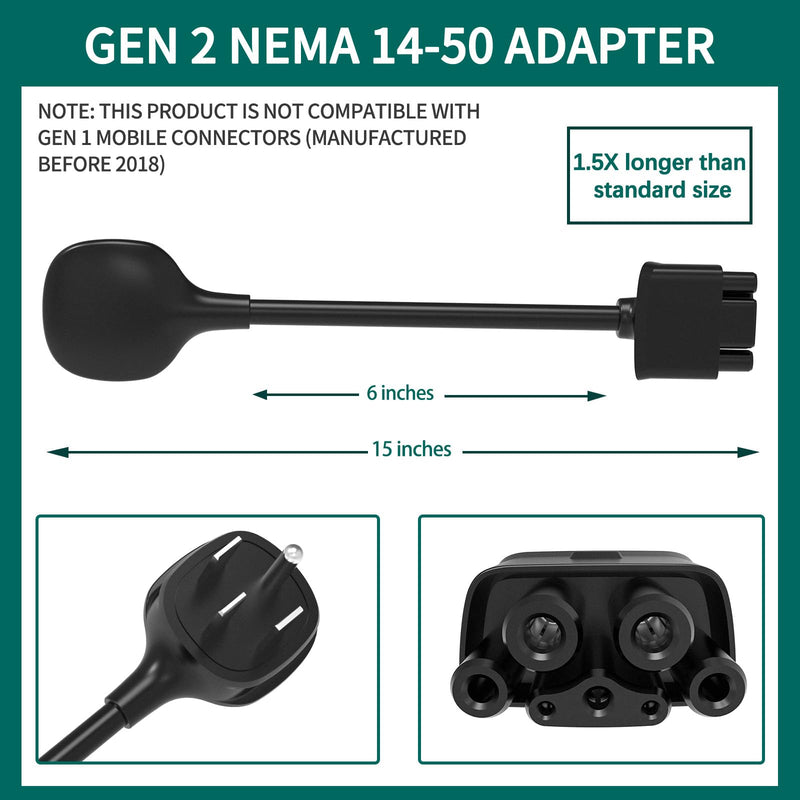 for Tesla NEMA 14-50 Adapter, Tesla Mobile Charger Adapter for Gen 2 and 3 ONLY, 240V Plug & 14-50 Outlet at 32 Amp 15-Inch 15 inches