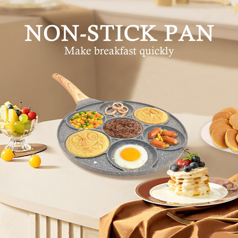 Pancake Pan Nonstick - 10 Inch Pancake Maker Pan With 7-Cup Mold Blini Pan Silver Dollar Pancake Pan Breakfast Griddle,100% PFOA Free 10.5 inches