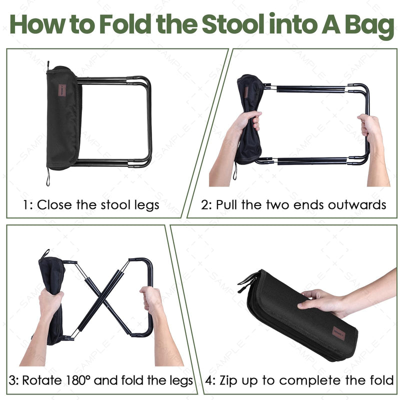 Portable Stool, 13 Inch Small Folding Stool for Adults, Ultralight Black Camping Stools for Hiking and Fishing, Hold Up to 330 LBS