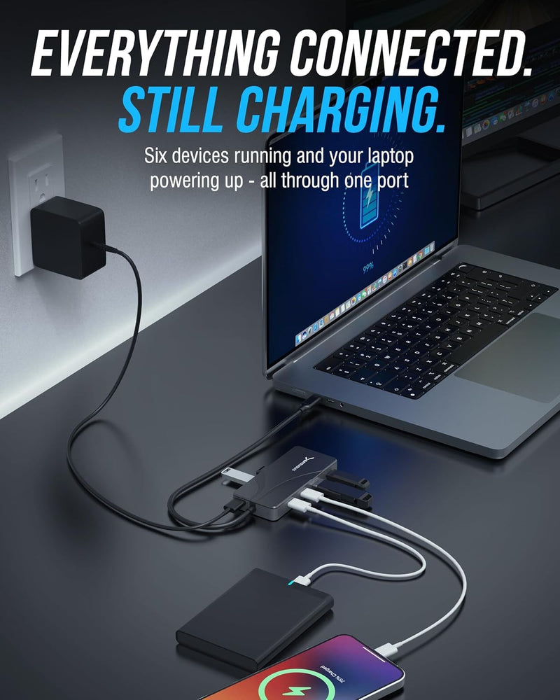 SABRENT OMNIPORT 6B USB-C Hub, 6-Port, 100W PD (HB-UC7C) | 4x 10Gbps USB-C + 2 USB-A; 100W PD; USB-C to USB-C data hub; MacBook, laptops, tablets
