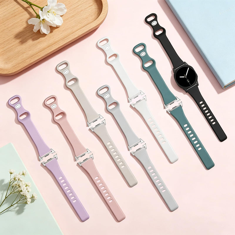 Slim Band for Samsung Galaxy Watch 9/8 40mm/44mm/8 Classic 46mm | Thin Soft Silicone,Breathable and waterproof, Suitable for sports, Leisure and Daily life Pink+Apricot color+Light Purple