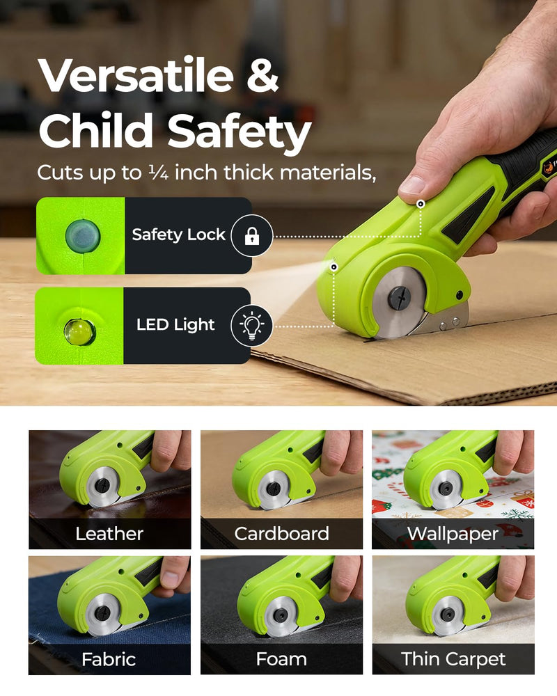 Foxrino Cordless Electric Cardboard Cutter & Power Scissors, 350RPM High-Torque Motor, 3 Alloy Steel Blades for Thick Cardboard - Heavy Duty Box Cutter, Practical Gift for Him Dad Father Day