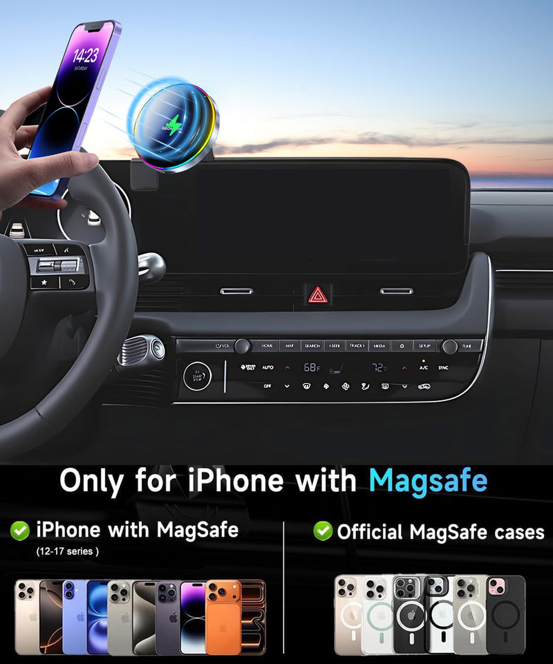 Car Phone Mount for 2022-2025 Hyundai loniq 5 12.3" Screen Accessories | MagSafe 15W Fast Wireless Charger Cell Phone Holder,360° Rotatable 3D Fit Navigation Clip-On Cradle,will Not Block Air Vents fit for 2022-2025 Hyundai loniq 5(12.3 Inch)