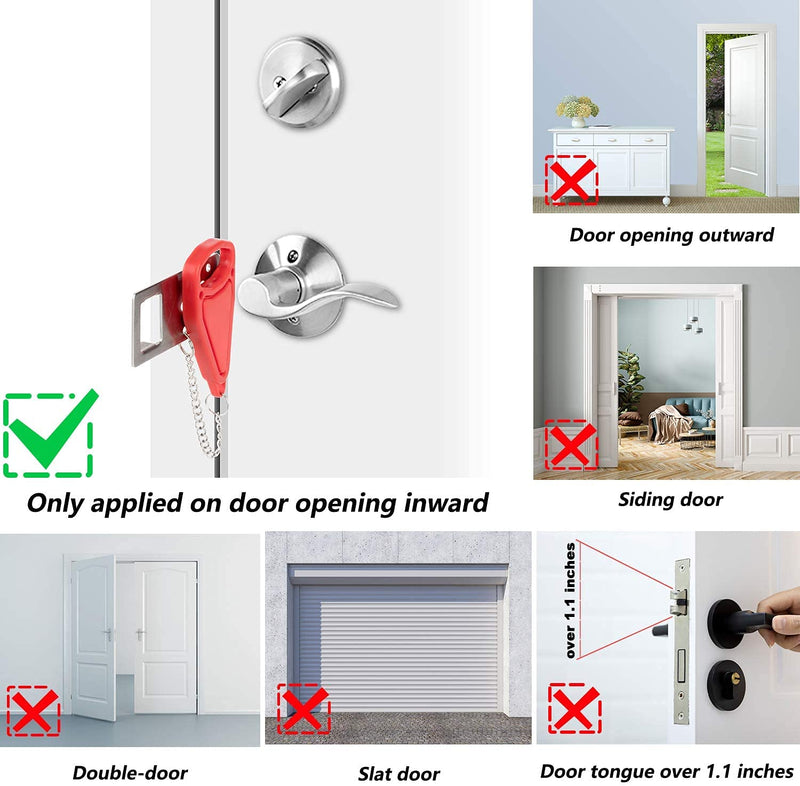 2 Pack Portable Door Lock Home Security Door Lock Travel Lockdown Locks for Additional Safety and Privacy Perfect for Traveling Hotel Home Apartment College 2024 New Model 2 Pack-New Model