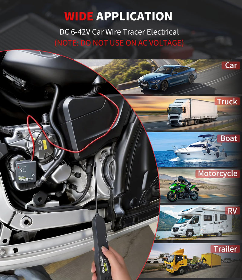 EM415Pro Wire Tracer Electrical Automotive Open & Short Finder With Battery, 6-42V DC Circuit Tester Automotive Circuit Breaker Finder Fault Probe Wire Tracker Electrical for Car, Boat,Trailer