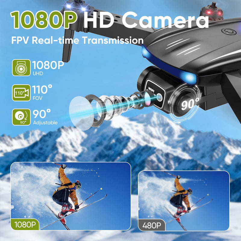Drone with Camera 1080P for Kids, Adults & Beginners, Foldable Mini Drone, RC Quadcopter with 2 Batteries, One Key Takeoff and Landing, 360° Flip, Gesture Control, Toy Gift for Boys, Girls