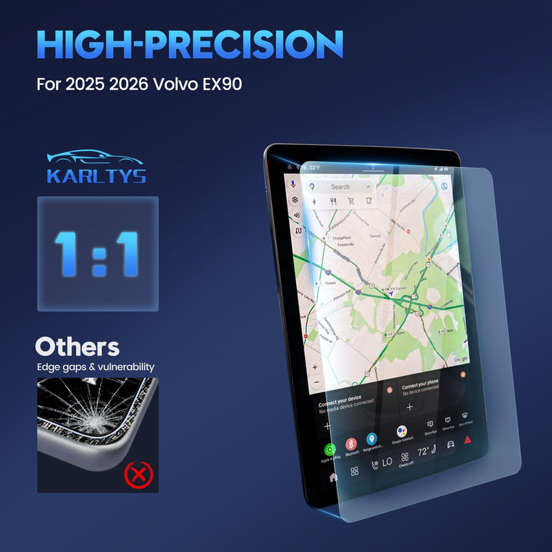 Karltys Screen Protector for 2025 2026 Volvo EX90, 14.5 Inch Navigation 9H Tempered Glass HD Screen Cover Touchscreen Film [Anti-Glare & No Fingerprint & Tool-Free]