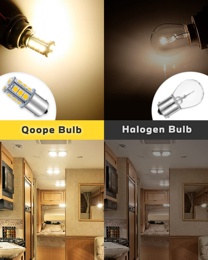Qoope 1156 LED Bulb Warm White 1141 LED Bulbs RV Light Bulbs Interior 1073 7506 1003 BA15S Bulb for 12V Camper Travel Trailer Boat Motorhome Interior Lights, Pack of 10 10PCS